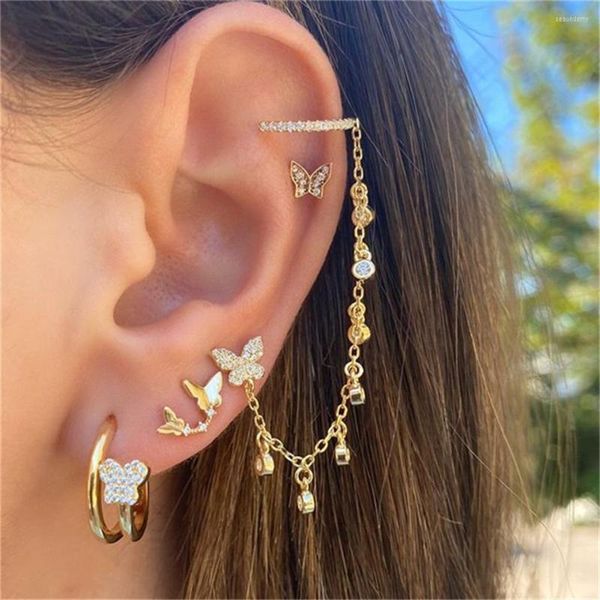 Pendientes Pendientes Coreano Cristal Colcón Clip de mariposa Set para mujeres MOOL Star Gold Color Chian Chian Long Tassel Puff de moda Joya de joyería