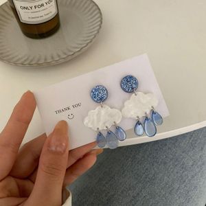 Dos Boucles D'oreilles Coréen Mignon Nuage Blanc Goutte De Pluie Clip Sur Tempérament Acrylique Oreille Clips Sans Piercing