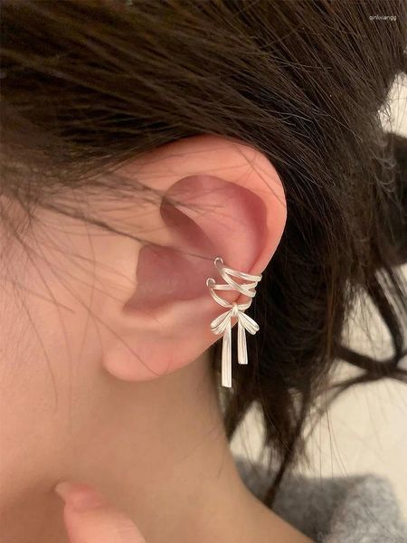 Pendientes traseros moda coreana lazo blanco exquisito cobre para mujeres Simple elegante Clip de oreja joyería de fiesta regalos de boda