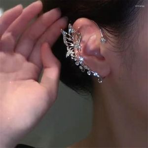 Dos boucles d'oreilles mode coréenne Zircon papillon elfe oreille manchette pour femmes cristal étincelant sans Piercing Clip bijoux de mariage