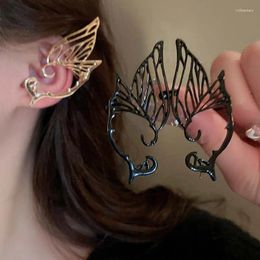 Pendientes traseros Clip de oreja de ala de mariposa líquida de metal coreano para mujeres Punk Color plata Elfo hueco Sin piercing Cuff Regalos de joyería de boda