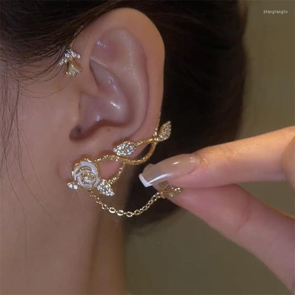 Dos boucles d'oreilles coréen mousseux Zircon feuille fleurs sans Piercing oreille Clips pour femmes mode luxe manchette Clip bijoux de mariage