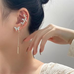Boucles d'oreilles à dos Style coréen, boucles d'oreilles esthétiques pour femmes, tendance, cristal, papillon, manchettes, pompon, bijoux à la mode