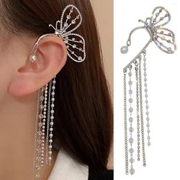 Boucles d'oreilles à dos papillon coréen avec pompon, sans trous d'oreille, Simulation de manchette en perle, déclaration pour femmes