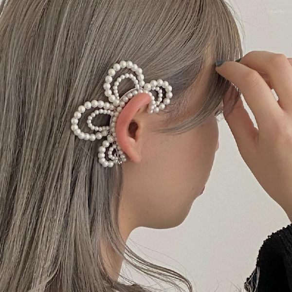 Boucles d'oreilles à dos coréen Vintage esthétique perle fleur perlée Clips boucle d'oreille pour fille oreille manchette Pendientes sans trou Y2K accessoires bijoux