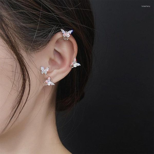 Pendientes traseros Kpop Mini minimalista Hada y mariposa brillante exquisito Clip para hueso del oído sin Piercings para mujer joyería