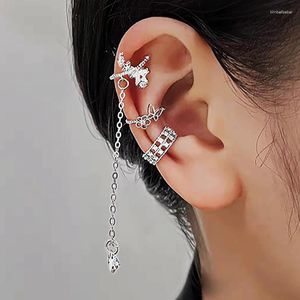 Boucles d'oreilles Kpop Y2k à dos, 1 pièce, Clip Non percé, étoile papillon, couleur argent, manchette délicate, bijoux orbitaux EF063