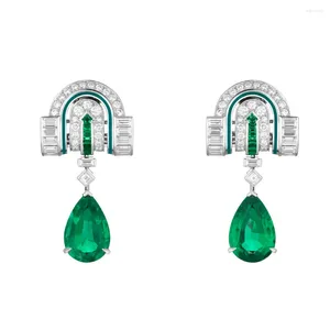 Boucles d'oreilles KQDANCE High Craft en argent Sterling 925, goutte d'eau, diamant de carbone vert émeraude avec Clips, bijoux fins pour femmes