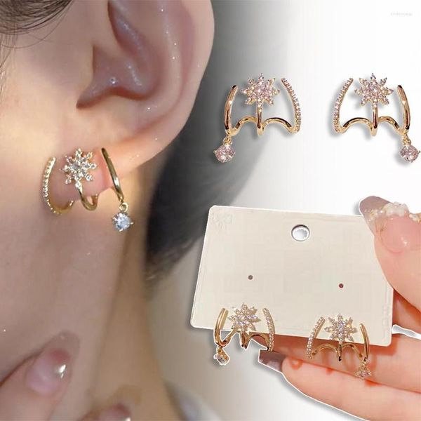 Pendientes traseros Luz de lujo Flor de circón Colgador de oreja Exquisito Pendiente sin piercing Joyería de moda para mujeres Niñas Dulce