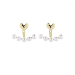 Dos Boucles D'oreilles Amour Coeur Perle Simple Doux Moustique Bobine Plaque Sans Oreille Percée Clips Pour Les Femmes