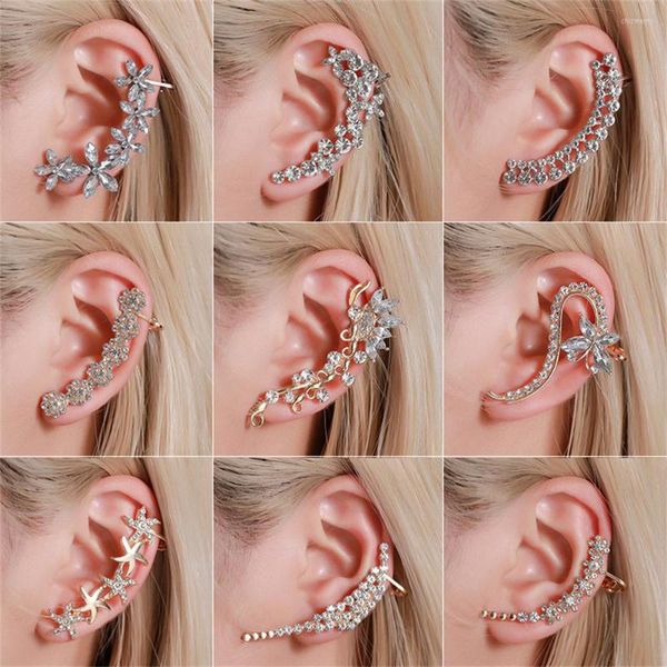 Dos boucles d'oreilles LUOLER 1 PC Clip pour femmes faux Piercing sur l'oreille Clips fleur étoile de mer strass manchette bijoux de mode