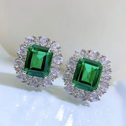 Backs oorbellen Luomansi 9 11mm Emerald High Carbon Diamond Ear Clip Women S925 Zilveren sieraden Wedding Party Herdenkingsgeschenk
