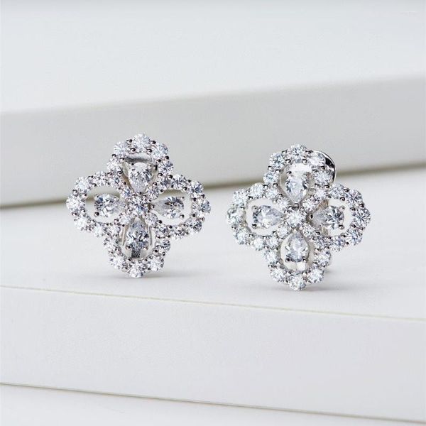 Backs Boucles d'oreilles Luomansi Moissanite Petal Ear Clip Passes Diamond Test First Order -10 Solid S925 Silver Jewelry Women's Wedding Party Gift