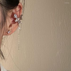Dos boucles d'oreilles luxe papillon Long gland sans percé oreille manchette pour femmes fille mode étincelant Zircon Clip bijoux 2023