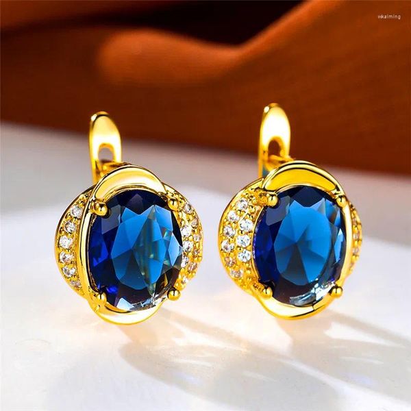 Boucles d'oreilles arrière Femelle Blue Ovale Zircon Clip de pierre Clip de pierre jaune Gold Couleur de mariage Bijoux pour les femmes