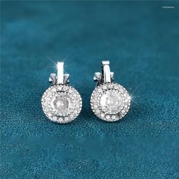Brincos traseiros de luxo feminino clipe de cristal branco zircão brinco de pedra redonda pequena para mulheres acessórios de joias de festa de cor prata da moda