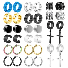 Boucles d'oreilles à dos magnétique pour hommes, en acier inoxydable, sans perçage, cerceau suspendu croisé, unisexe, Clip magnétique CZ