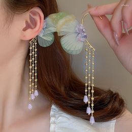 Backs oorbellen Mengjiqiao Koreaanse Fashion Butterfly Fabric Hanging For Women Exquisite Tassel Sweet Girls Super Fairy Earring Sieraden