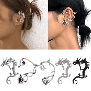 Boucles d'oreilles à dos en métal Dragon Rose serpent, Clip de manchette, rétro Animal, Non perçant, bijoux à la mode pour femmes et filles, cadeau, livraison directe