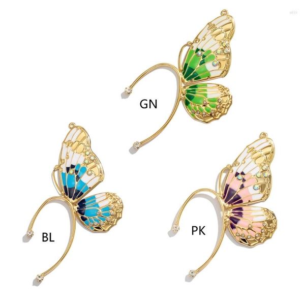 Boucles d'oreilles à dos en métal pour femmes, Clip papillon goutte à goutte d'huile, sans Piercing, manchette en Zircon scintillant, bijoux à la mode