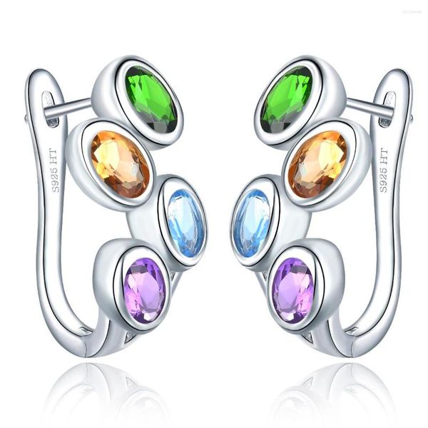 Pendientes Backs Aro Multicolor Para Mujer Niña 925 Plata Esterlina Natural Citrino Azul Topacio