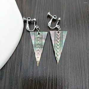 Rug Oorbellen Natuurlijke Zwarte Parel Shell Gegraveerde Geometrie Strip Bungelende Oorclip Unisex Geen Gat Gothic Mannen Vrouwen