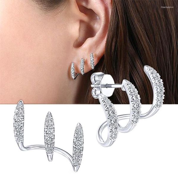 Boucles d'oreilles à dos pour femmes, Design de Niche, Clip d'oreille à trois griffes, courbe Simple, haute qualité, Zircon, bijoux à porter quotidiennement pour filles