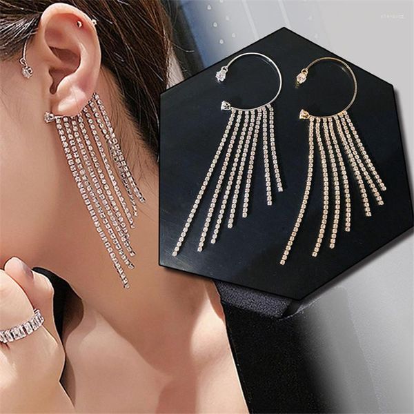 Boucles d'oreilles à dos sans perçage, chaîne, pompon, strass, manchette goutte pour femmes et filles, boucle d'oreille grimpeuse, cadeau, accessoire de mariée, enveloppe/aile