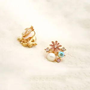 Boucles d'oreilles à dos Non percé, imitation perle fleur, Clip pour femmes, bijoux d'oreille élégants, manchette florale, Pendientes Mujer