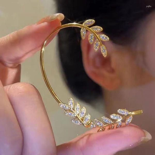 Dos boucles d'oreilles Non-piercing cristal feuilles oreille Clips feuille manchette pour les femmes mode or argent couleur cubique zircone Clip bijoux