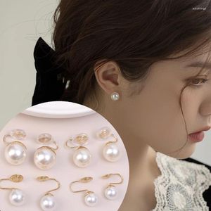 Boucles d'oreilles Clip de perle sur les femmes d'oreille Femmes coréennes non percées françaises Free Piercing Earclip Simple Stud Bijoux