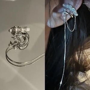 Boucles d'oreilles à dos en perles pour femmes, Clip d'oreille à franges, faux Piercing pour femmes, tendance, mode coréenne, bijoux en os français pour filles