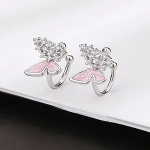 Pendientes traseros de mariposa rosa para chicas adolescentes, moda coreana, cartílago de circonio de Color plateado, sin Clip perforado, EF116, 2023