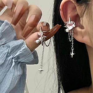 Backs oorbellen roze Crystal Peach Heart Cross Star Tassel Clip voor vrouwen zoete romantische esthetische Koreaanse mode y2k sieraden