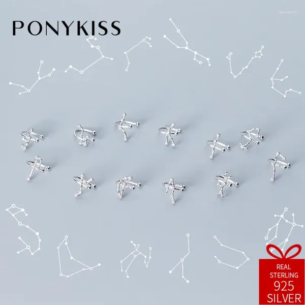 Boucles d'oreilles à dos PONYKISS tendance S925 en argent Sterling Chic douze Constellations Clip femmes bijoux d'anniversaire cadeau de fête d'anniversaire