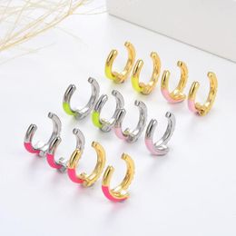 Dos Boucles D'oreilles Poulisa Belle Multicolore Émail Mini Clip Pour Les Femmes Cadeau De Fête Simple Cartilage De Mode Bijoux Non-Piercing