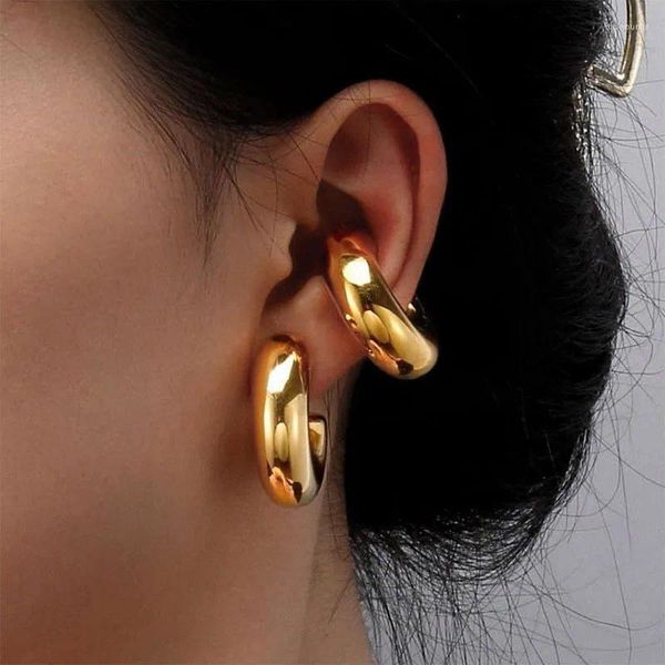 Boucles d'oreilles Punk couleur or en acier inoxydable, Clip d'oreille épais pour femmes, manchette ronde épaisse exagérée, bijoux cadeau 2024