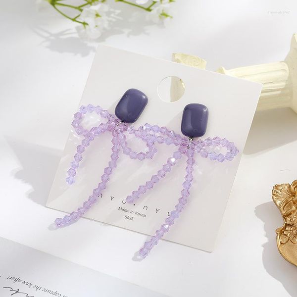 Dos Boucles D'oreilles Violet Perlé Arc-Noeud Clip Gland Acrylique Oreille Romantique Carré Femmes Saint Valentin Fille D'été
