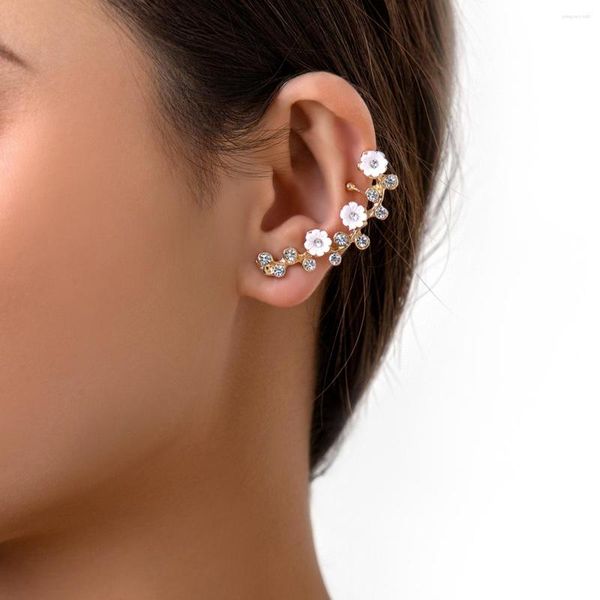 Dos Boucles D'oreilles Rétro Fleur Incrustation Strass Doux Cool Clip Simple Tempérament Charme Délicatesse Accessoires De Mode Pour Femme Cadeau