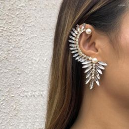 Boucles d'oreilles à dos en strass, feuilles, manchette d'oreille élégante coréenne, fausses perles géométriques, Clip sans Piercing, accessoires féminins
