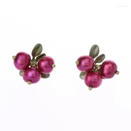 Boucles d'oreilles à dos en argent S925, aiguille, feuilles de canneberge, Vintage, japon, corée, modèle littéraire pour filles, Clips d'oreille en fruits rouges