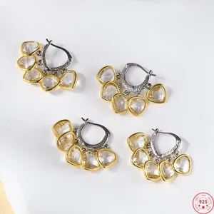 Boucles d'oreilles arrière S925 Clips de charmes en argent sterling pour les femmes Contraste Colored Grape Cluster Fonds White Crystal Plips