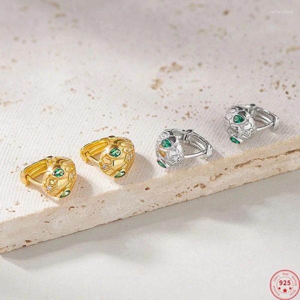 Boucles d'oreilles S925 Clips de charmes en argent sterling pour les femmes Spirit de mode Snake dieu vert zircon oreille-clips bijoux