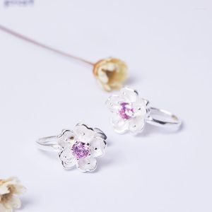 Backs oorbellen S925 Sterling zilver schattige roze paarse kersenjuwelen CZ Stone niet -doorboorde oormanchet voor meisjes Brincos