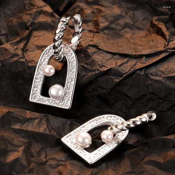Boucles d'oreilles à dos en argent Sterling S925 pour femmes, bijoux à clous d'oreilles en perles d'eau douce, Texture éternelle en rotin, à la mode