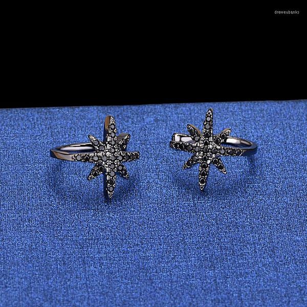 Boucles d'oreilles à dos en argent Sterling S925, sans trou d'oreille, Clip, Micro mosaïque, cristaux CZ, étoile délicate et mignonne noire pour femmes