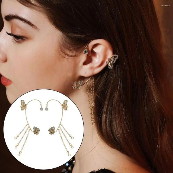 Pendientes de espaldas Bridal brillante para mujeres Pearl Tiara Tiara Rhinestone Retro Style Floral Ear Bone Clamp