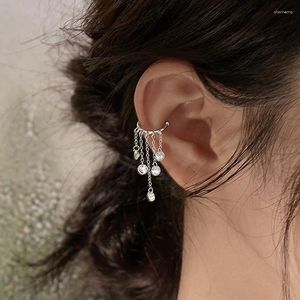 Boucles d'oreilles à dos brillant strass gland Clip boucle d'oreille de luxe cristal couleur argent manchette d'oreille corée mode Femme bijoux Earcuff