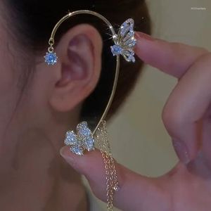 Backs oorbellen glanzende zirkoon vlinder oor manchet goudkleur kwastje clip op voor vrouwen Korea -stijl bloem oorbel zonder piercing sieraden