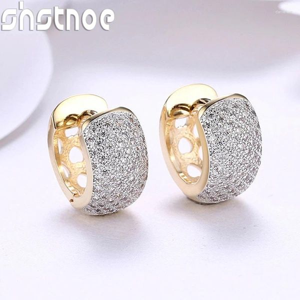 Boucles d'oreilles Backs Shstone 925 Sterling Silver Noble Zircon Hollow Gold Clip For Women Party Birthday Wedding Fashion Charm bijoux